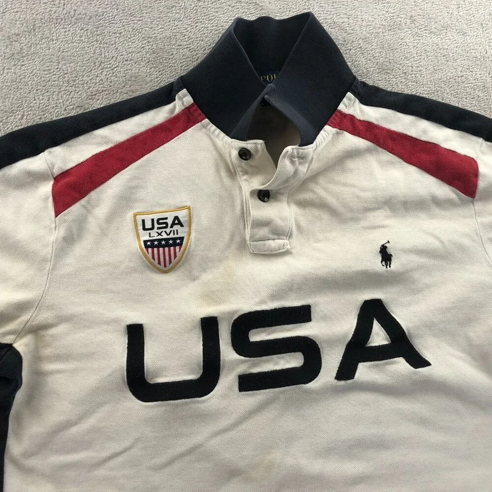 Polo Ralph Lauren Mens Polo Shirt XL White Embroidered USA Custom Fit Casual Top